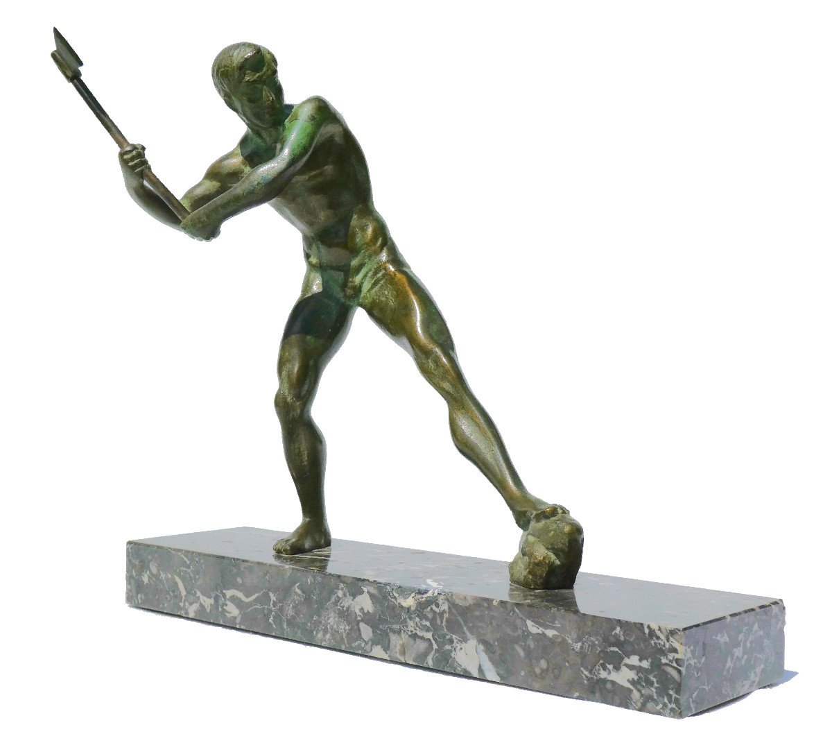 Sculpture En Bronze Art Deco , Homme Nu à La Hache , Signée Paul Roger Blocher 1930 Athlete-photo-2