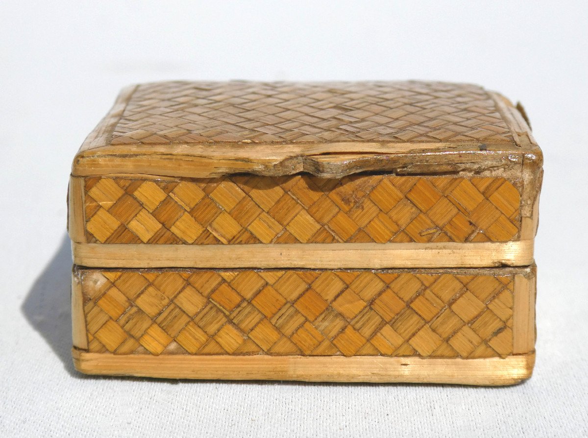 Louis XVI Period Fly Box, Straw Marquetry, 18th Century Currency Box, Mirror -photo-2