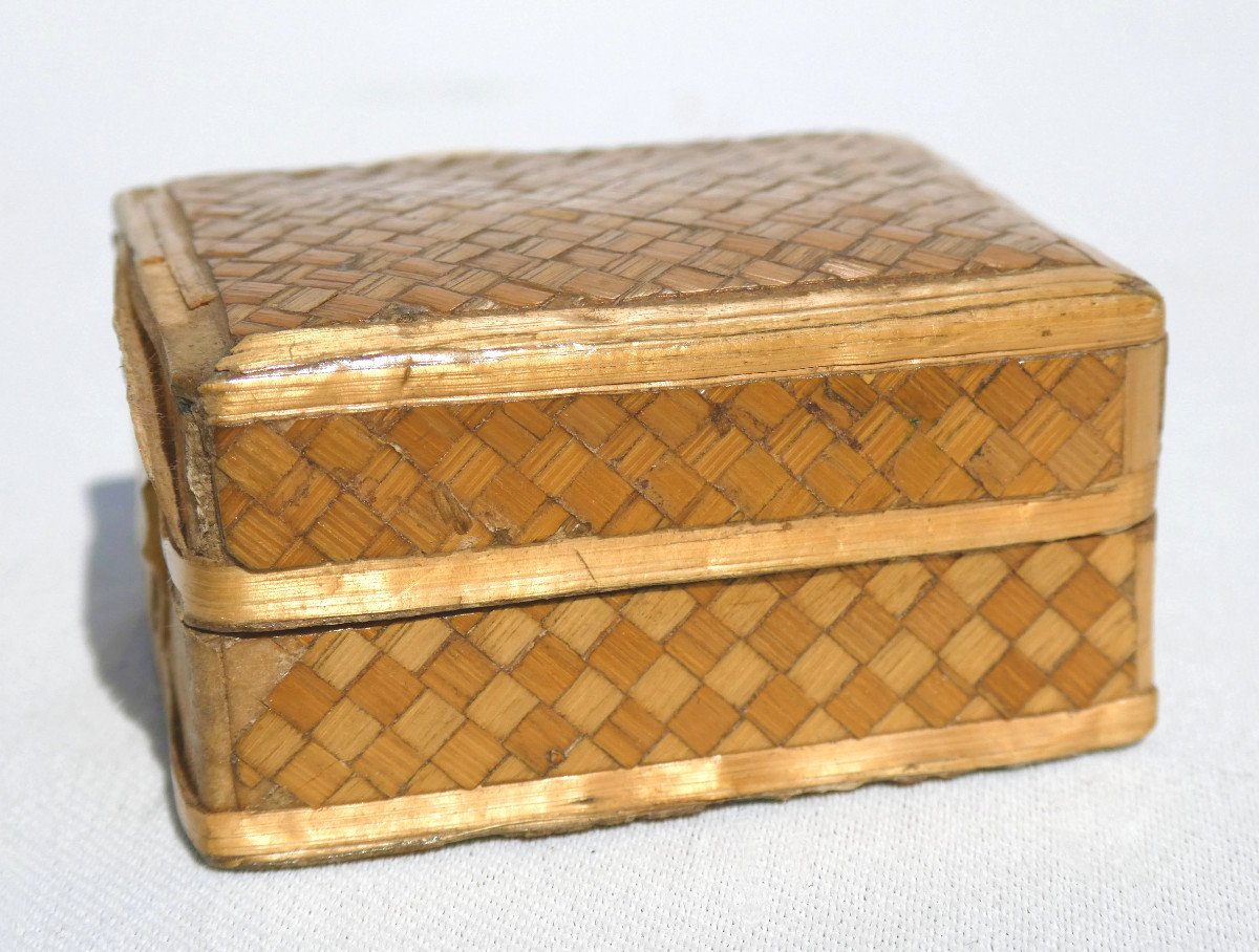 Louis XVI Period Fly Box, Straw Marquetry, 18th Century Currency Box, Mirror -photo-3