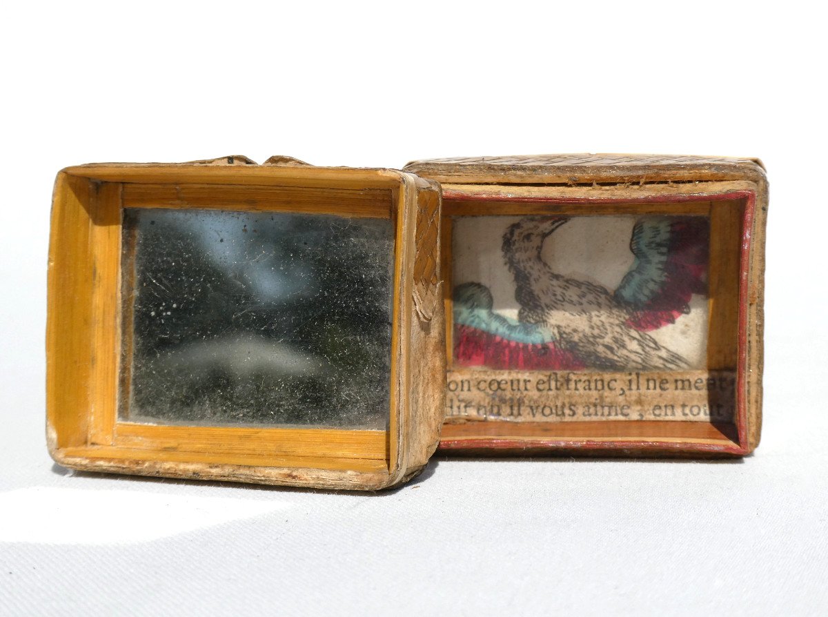 Louis XVI Period Fly Box, Straw Marquetry, 18th Century Currency Box, Mirror -photo-2