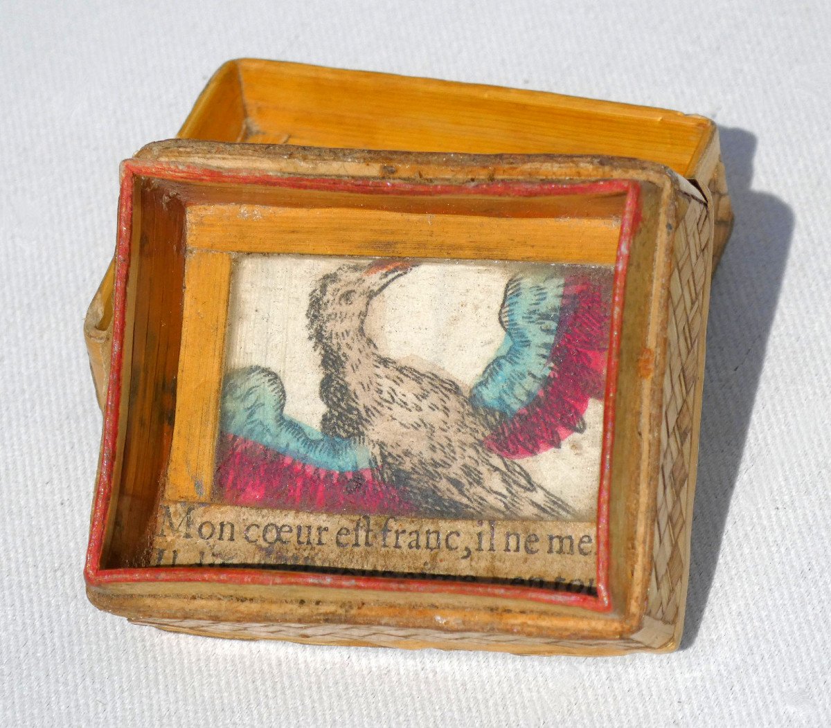 Louis XVI Period Fly Box, Straw Marquetry, 18th Century Currency Box, Mirror -photo-3