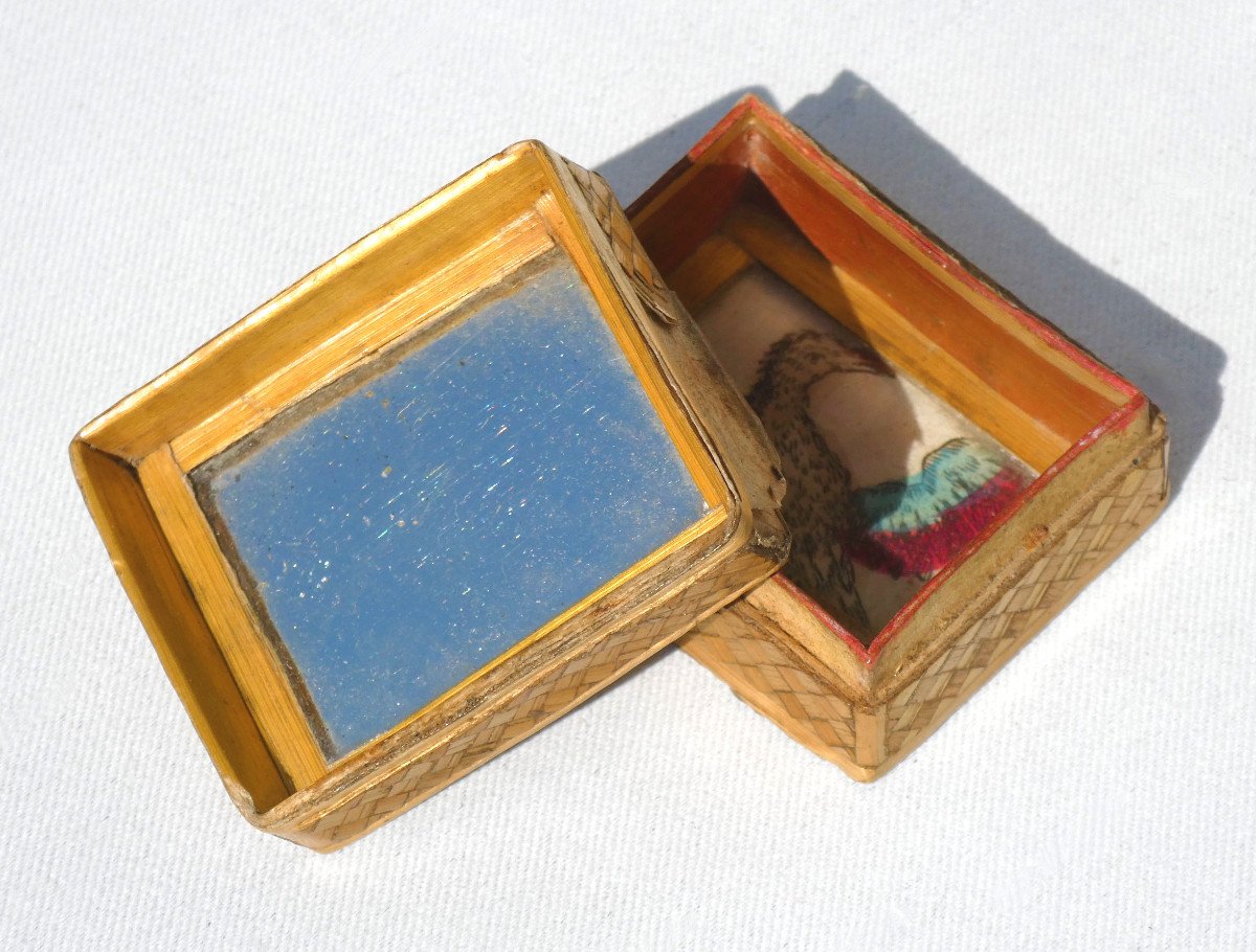 Louis XVI Period Fly Box, Straw Marquetry, 18th Century Currency Box, Mirror -photo-4