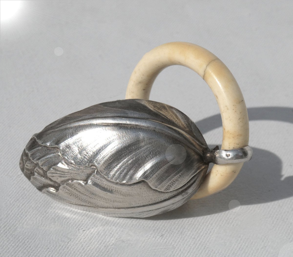 Rattle In Sterling Silver, Cabbage Decor, Children's Toy, Baby; Bell 1900, Baptism -photo-3