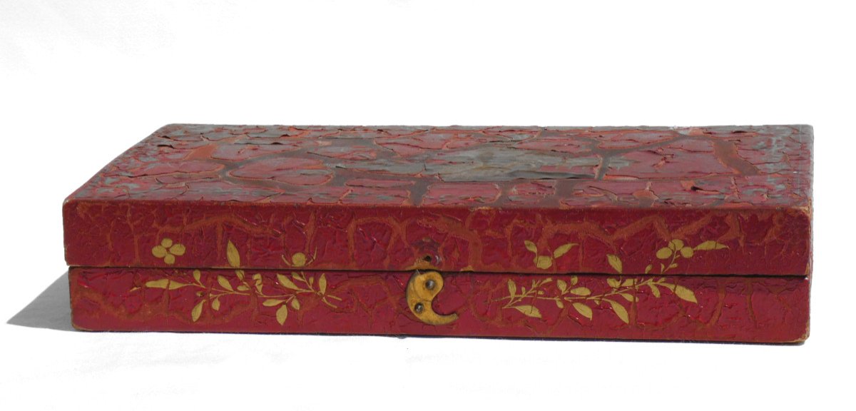 Red Lacquer Box 18th Century Style Token Box, Quadrille Game, Asian Decor-photo-4