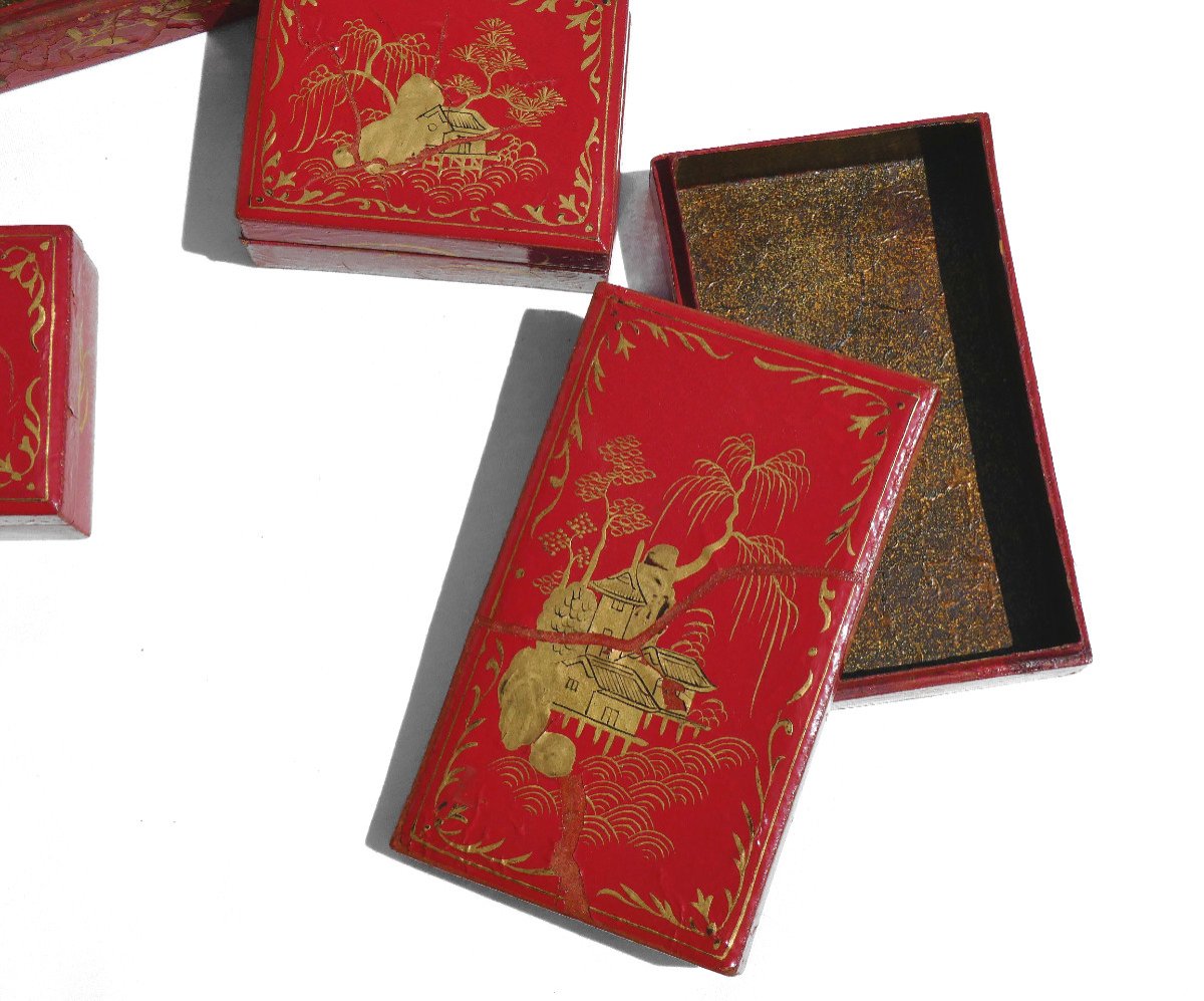 Red Lacquer Box 18th Century Style Token Box, Quadrille Game, Asian Decor-photo-5