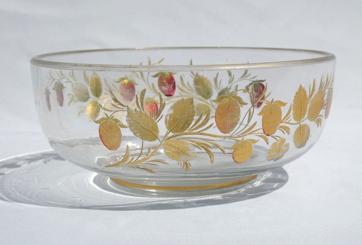 Engraved Crystal Salad Bowl With Strawberry Decor, Period 1900, Art Nouveau Style, Baccarat-photo-3