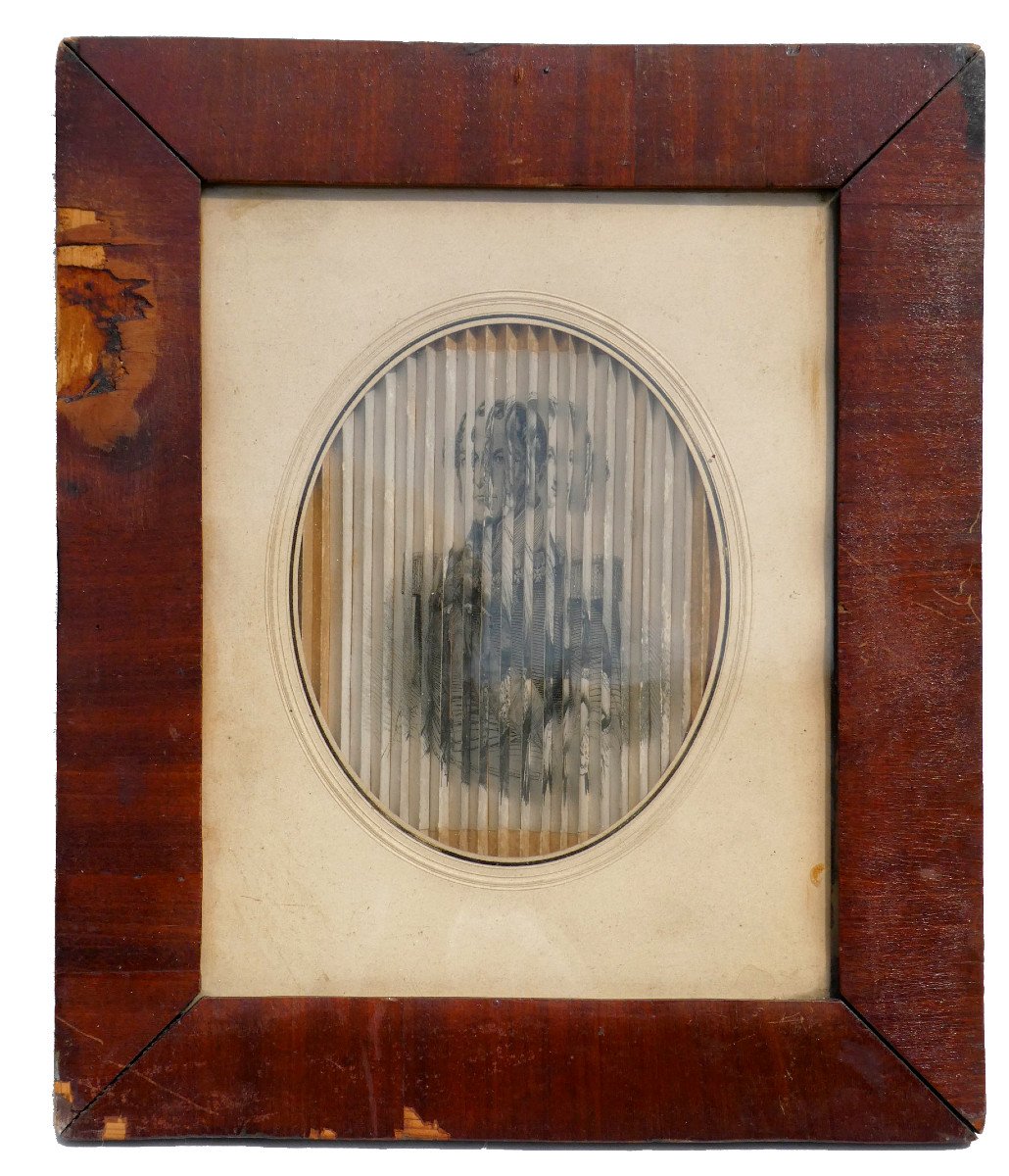 Anamorphose Epoque 1830 Vue Lenticulaire XIXe Roi Leopold Ier Belgique XIXe Illusion d'Optique