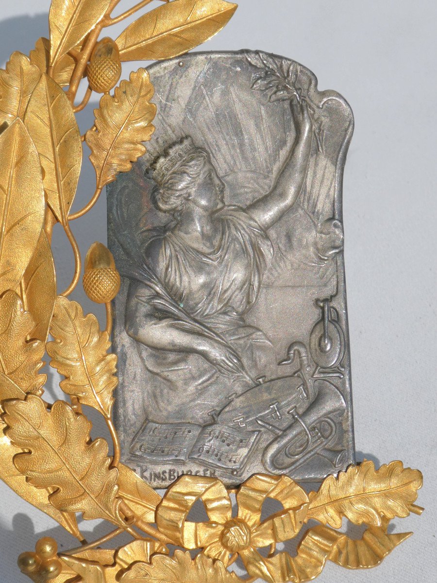 Bas Relief In Bronze & Silver-gilt, Allegory Of Music, Signed Kinsburger 1900 Art Nouveau-photo-3