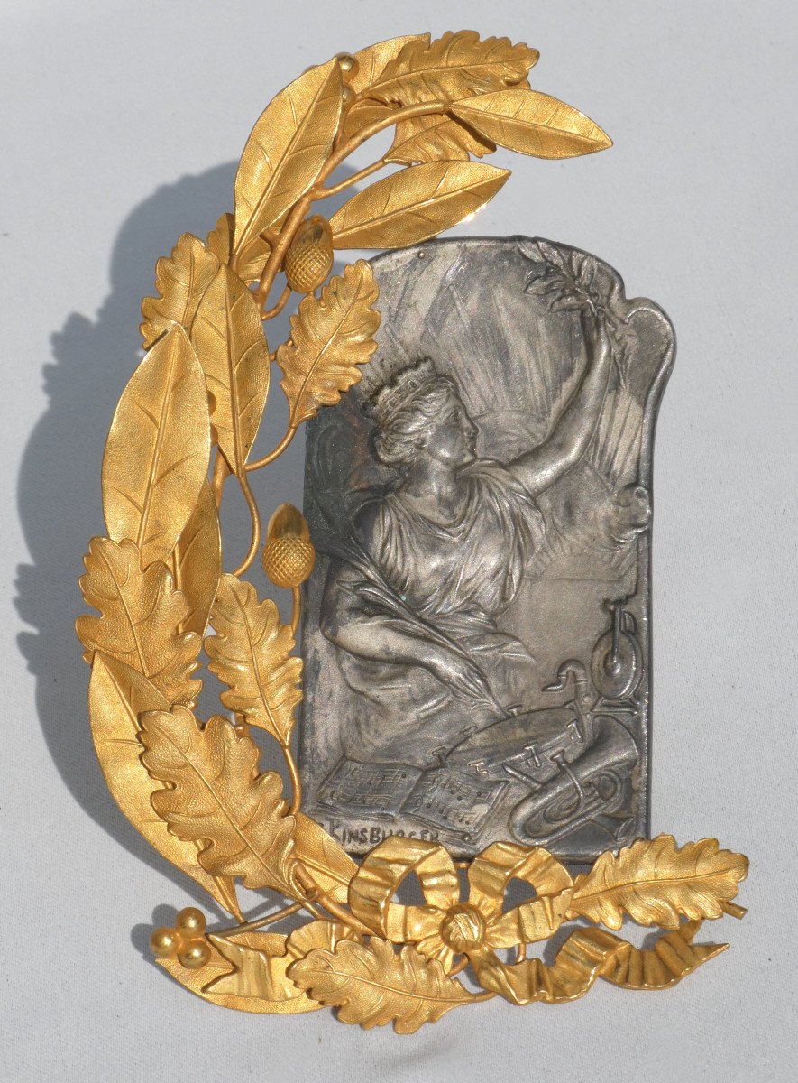 Bas Relief In Bronze & Silver-gilt, Allegory Of Music, Signed Kinsburger 1900 Art Nouveau