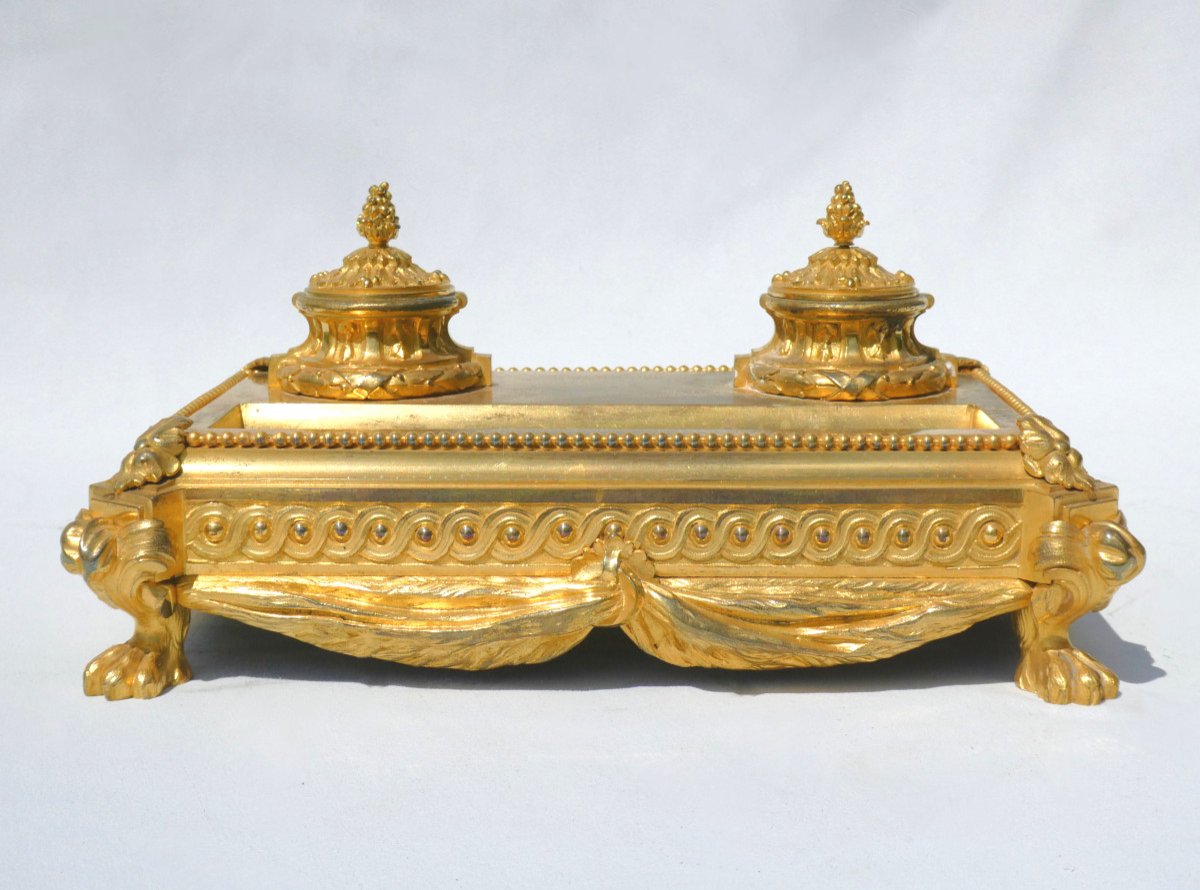 Gilt Bronze Desk Inkwell, Late 19th Century, Alfred-emmanuel-louis Beurdeley -photo-2