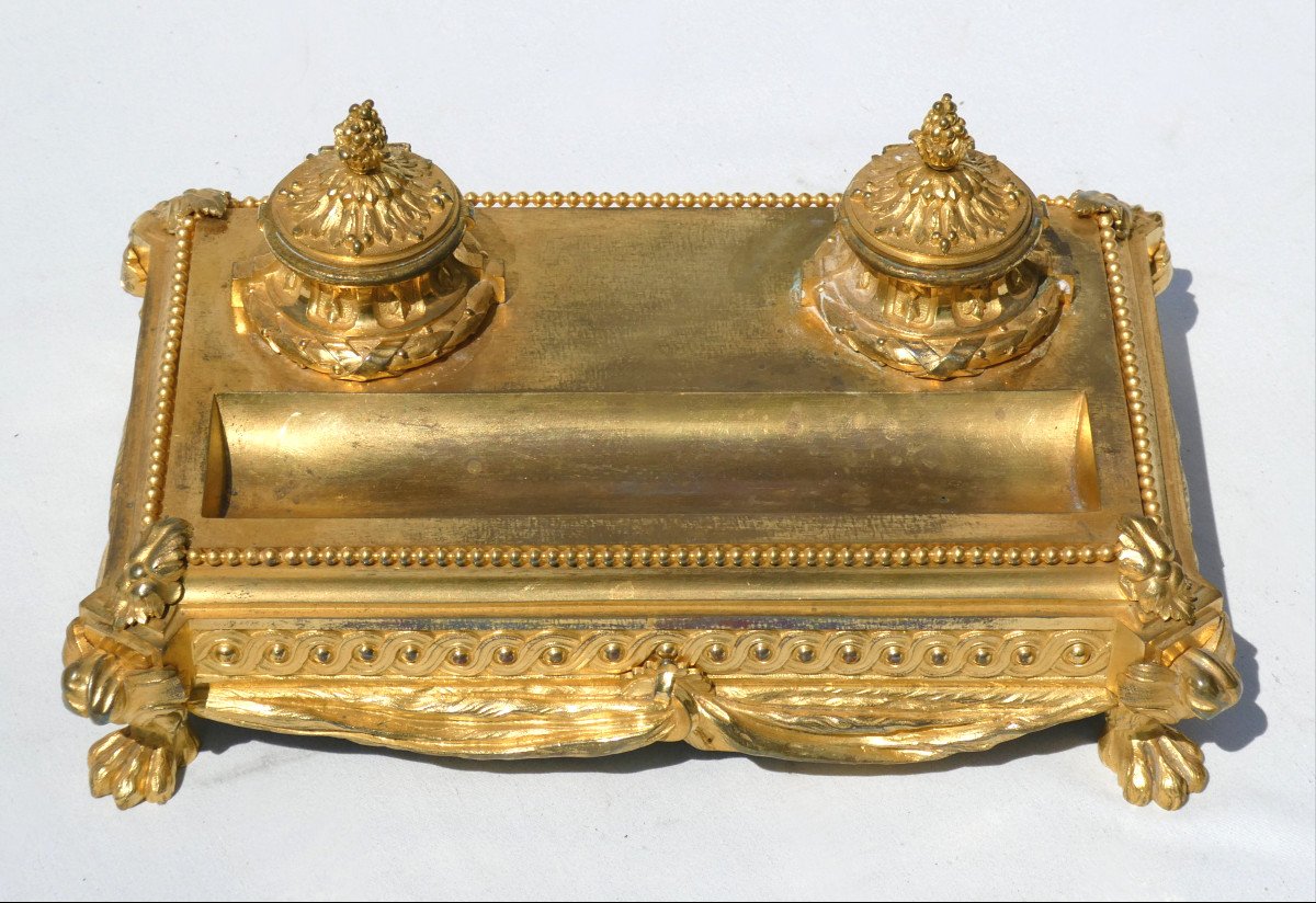 Gilt Bronze Desk Inkwell, Late 19th Century, Alfred-emmanuel-louis Beurdeley -photo-4