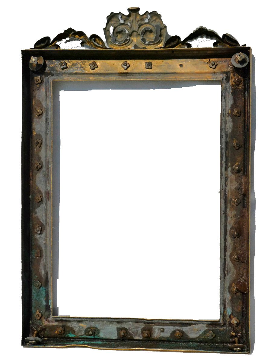 Large Frame / Neo Gothic Style Frame, Enamels & Gilded Bronze, Napoleon III, Sulfide XIX-photo-5