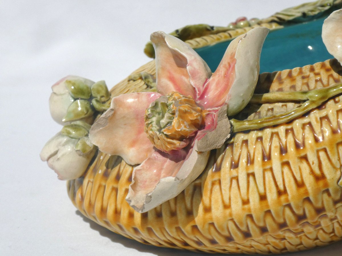 Centre De Table , Panier En Barbotine De Sarreguemines , époque 1900 , XIXe , Art Nouveau-photo-3