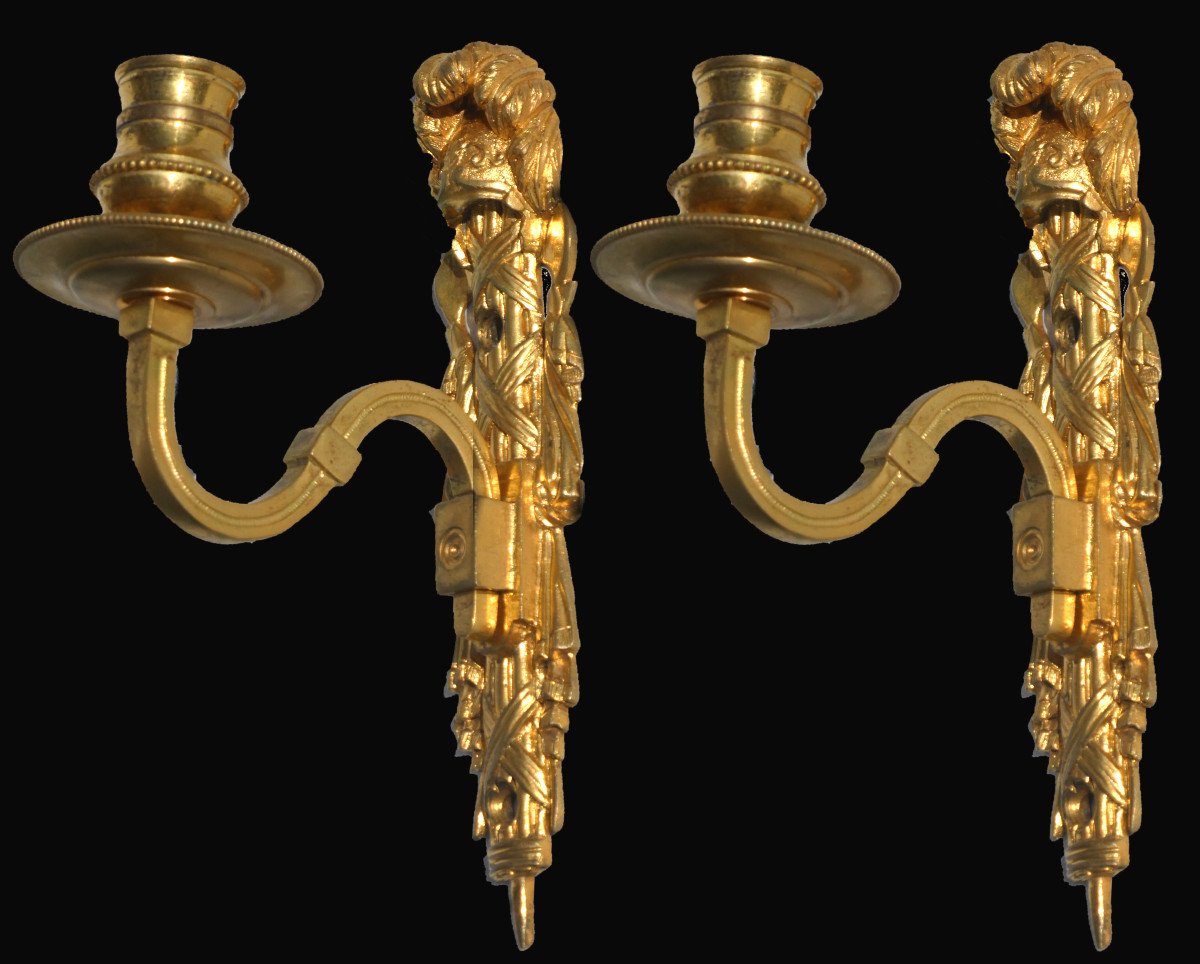 Pair Of 18th Century Gilt Bronze Wall Lights, One Arm Of Light, Cuirass Decor