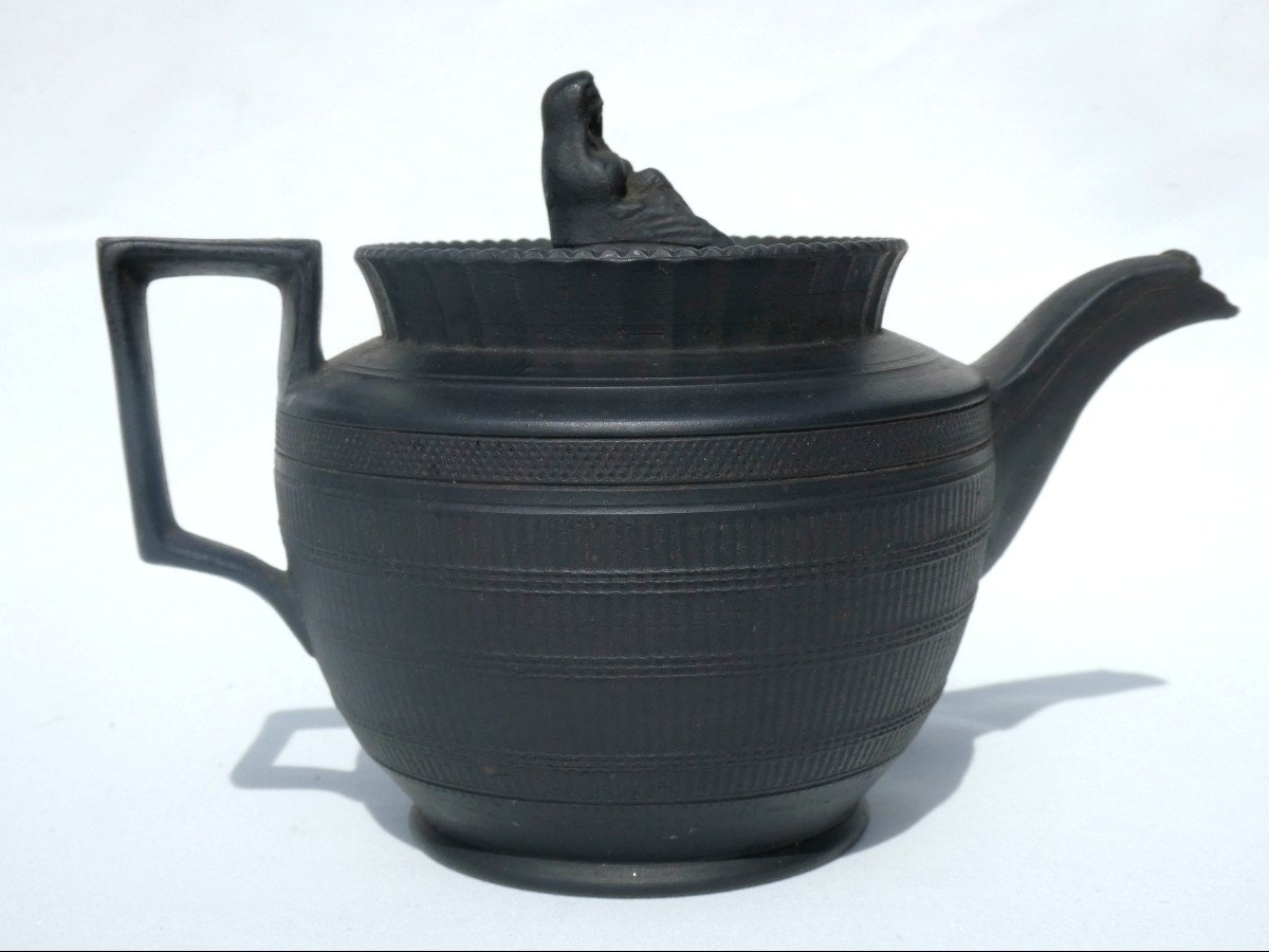 Black Basalt Teapot, Wedgwood 19th Century Directoire Style Circa 1790, Turner Pottery, Jug