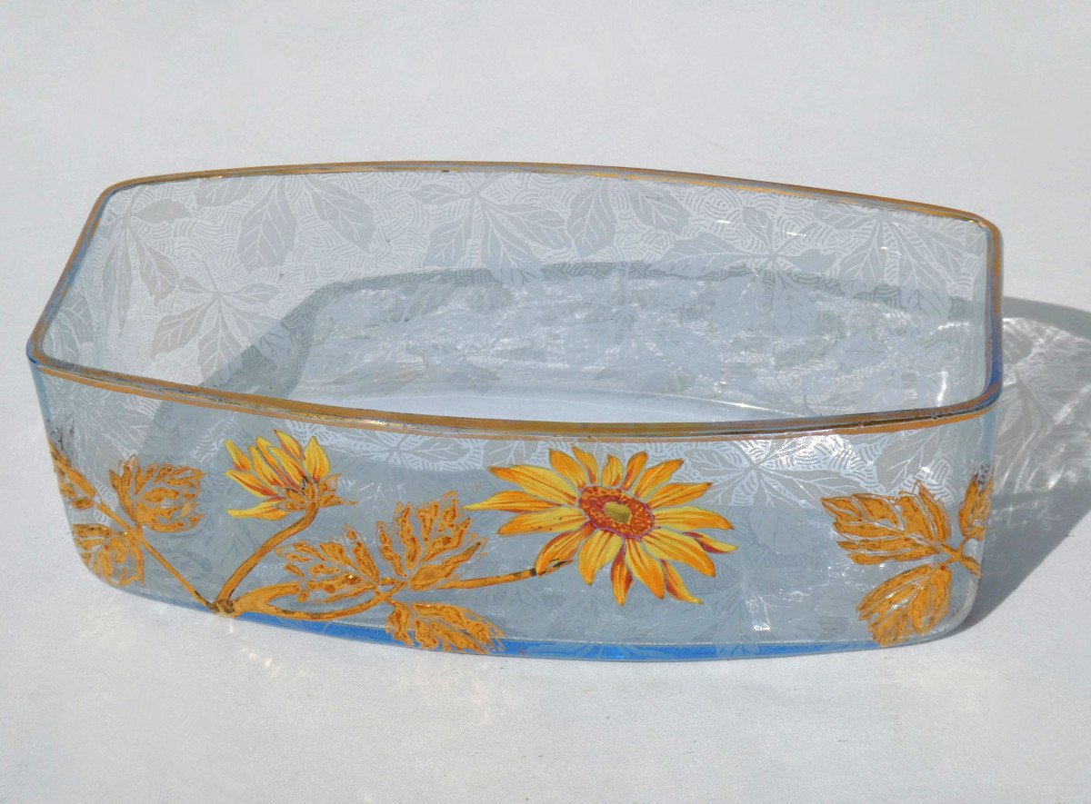 Jardiniere De Table En Verre émaillé Legras , Modele Saint Martin Dahlia , Art Nouveau , Fleurs-photo-4