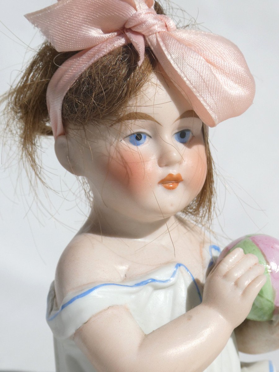 Polychrome Biscuit Piano Baby, Heubach, 19th Century Child With Ball, Doll -photo-1