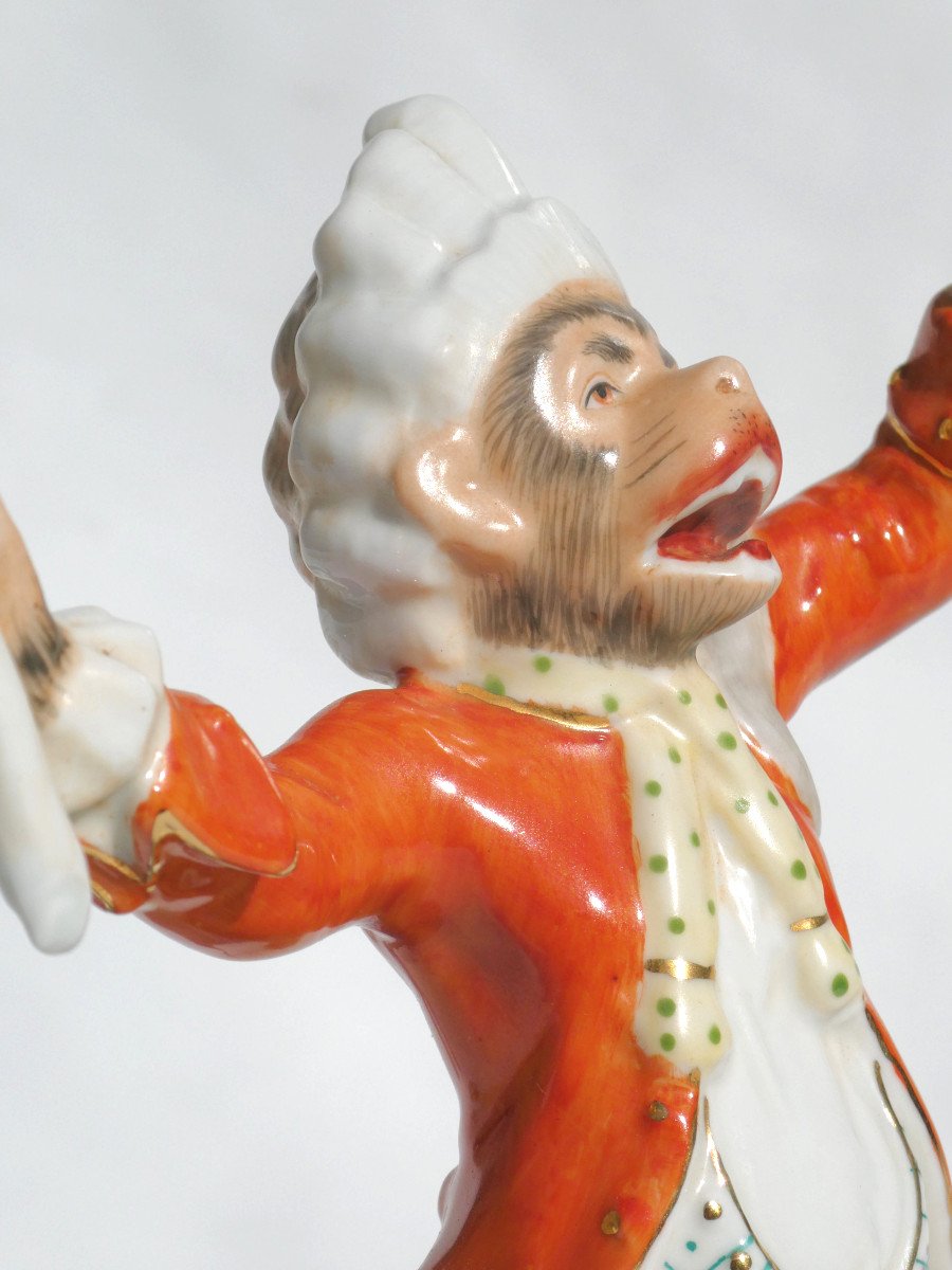 Sujet En Porcelaine De Saxe / Meissen Le Singe Musicien Style XVIIIe Siecle , Chef d'Orchestre-photo-3