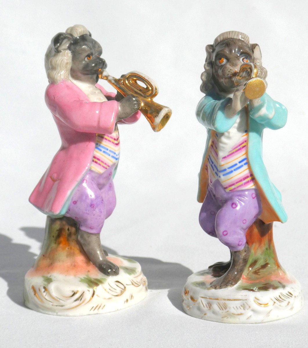 Sujets En Porcelaine De Saxe , Animaux Musiciens , Orchestre , Chien , Singe Style XVIIIe -photo-1