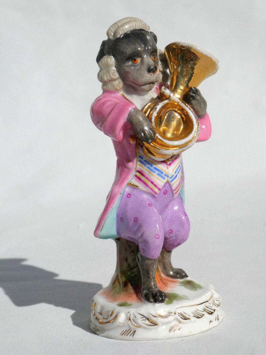 Sujets En Porcelaine De Saxe , Animaux Musiciens , Orchestre , Chien , Singe Style XVIIIe -photo-6