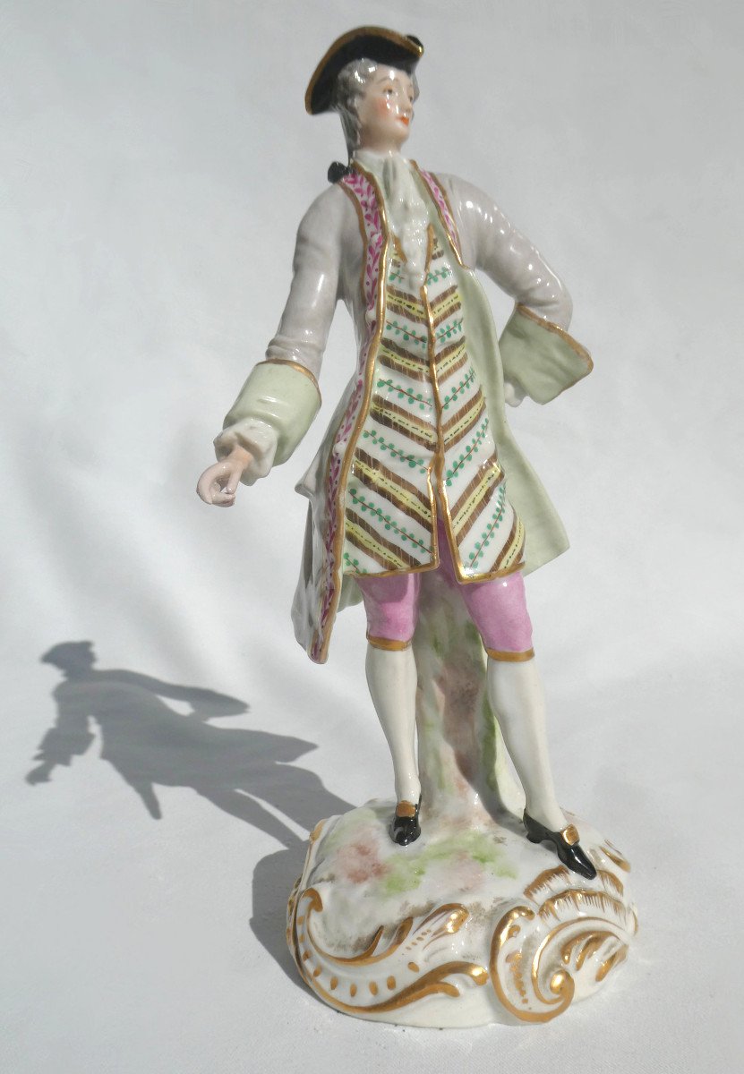 German Porcelain Subject, Meissen Style, 19th Century, Elegant Louis XV Marquis-photo-2