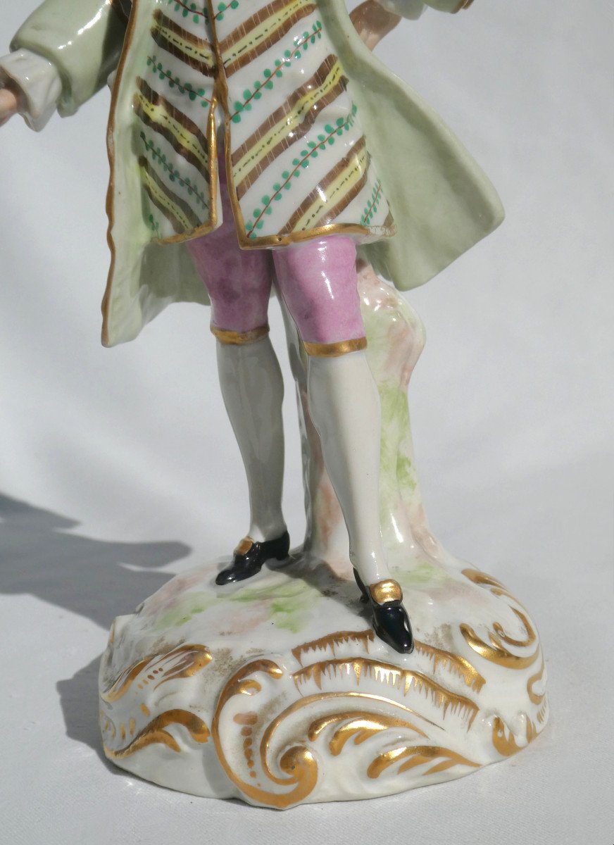 German Porcelain Subject, Meissen Style, 19th Century, Elegant Louis XV Marquis-photo-4