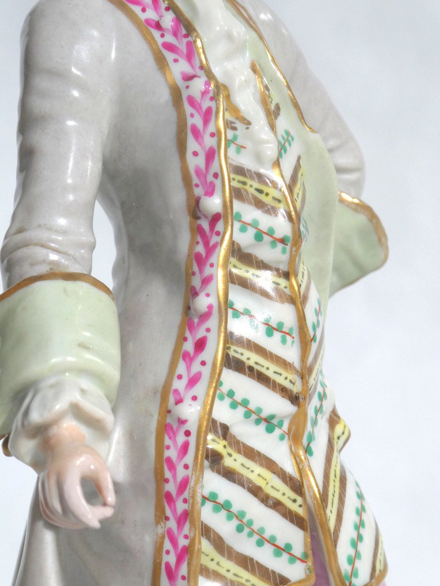 German Porcelain Subject, Meissen Style, 19th Century, Elegant Louis XV Marquis-photo-6