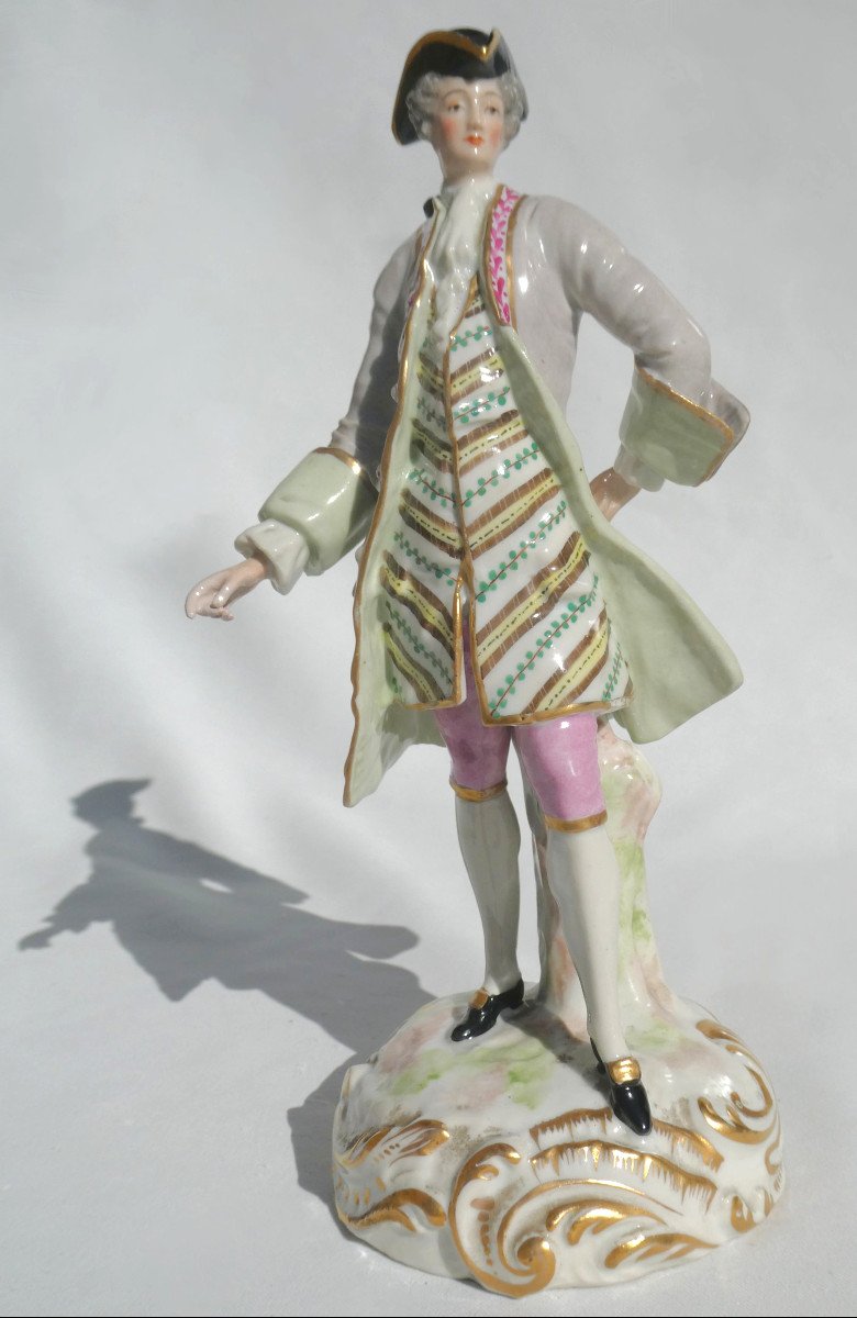 German Porcelain Subject, Meissen Style, 19th Century, Elegant Louis XV Marquis