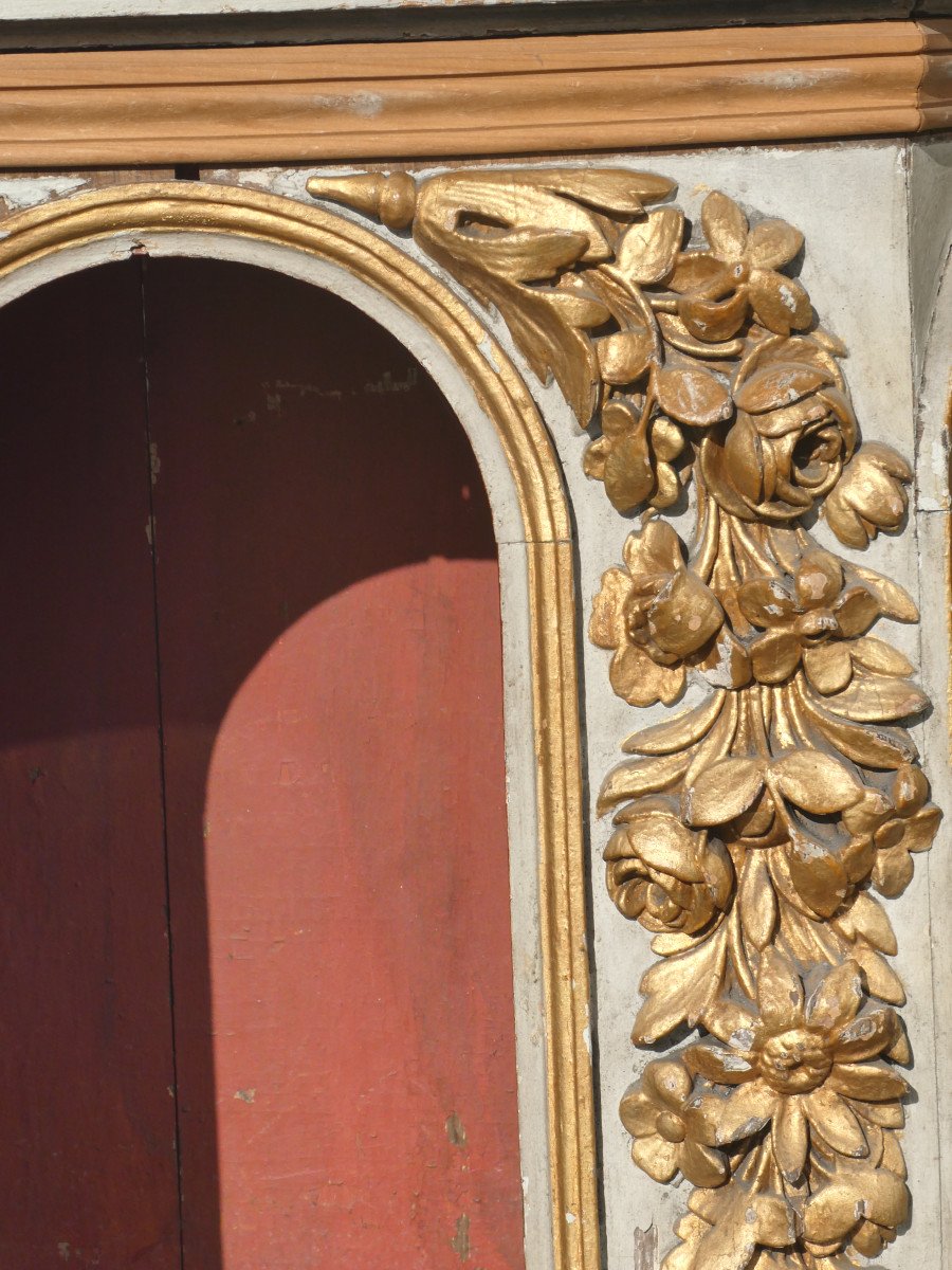 Niche d'Autel , Tabernacle XVIIIe , Bois Doré , Epoque Louis XVI , Chien / Chat-photo-2