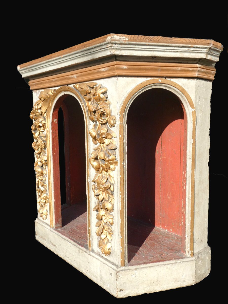 Niche d'Autel , Tabernacle XVIIIe , Bois Doré , Epoque Louis XVI , Chien / Chat-photo-5