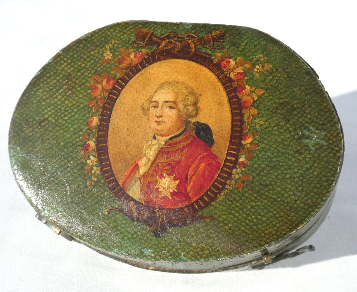 Ecrin En Galuchat époque XVIIIe Siecle , Portrait Du Roi Louis XVI , Vernis Martin , Boite -photo-2