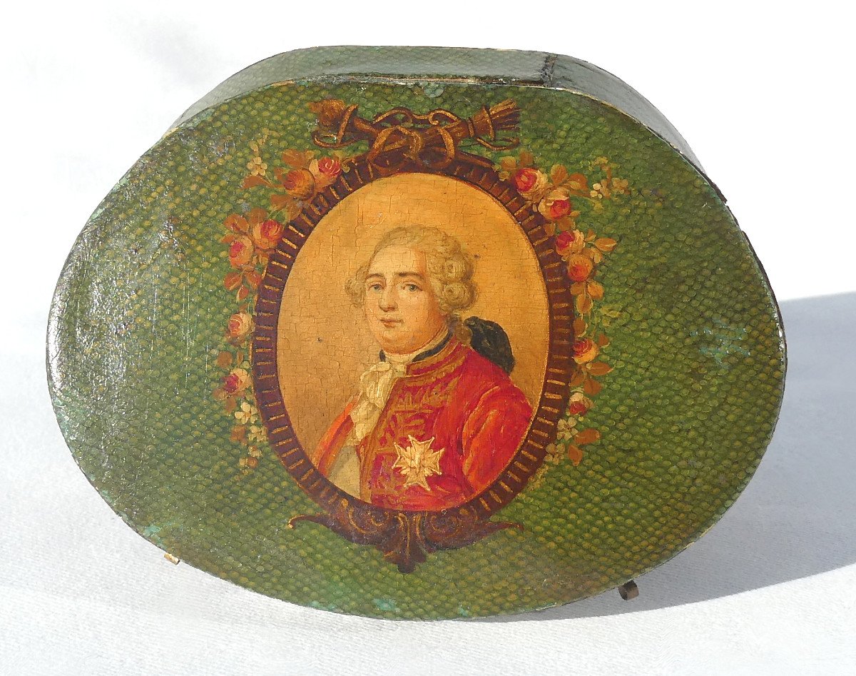 Ecrin En Galuchat époque XVIIIe Siecle , Portrait Du Roi Louis XVI , Vernis Martin , Boite 