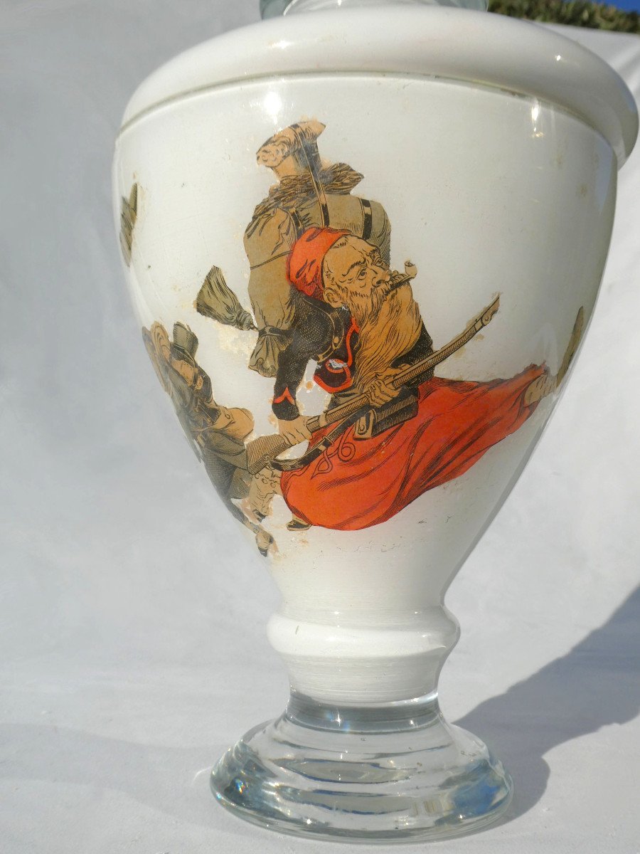 Covered Vase Fixed Under Glass, Potichomanie Napoleon III Period, Arte Povera, Zouave 19th Century-photo-4