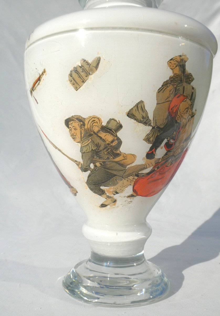 Covered Vase Fixed Under Glass, Potichomanie Napoleon III Period, Arte Povera, Zouave 19th Century-photo-1