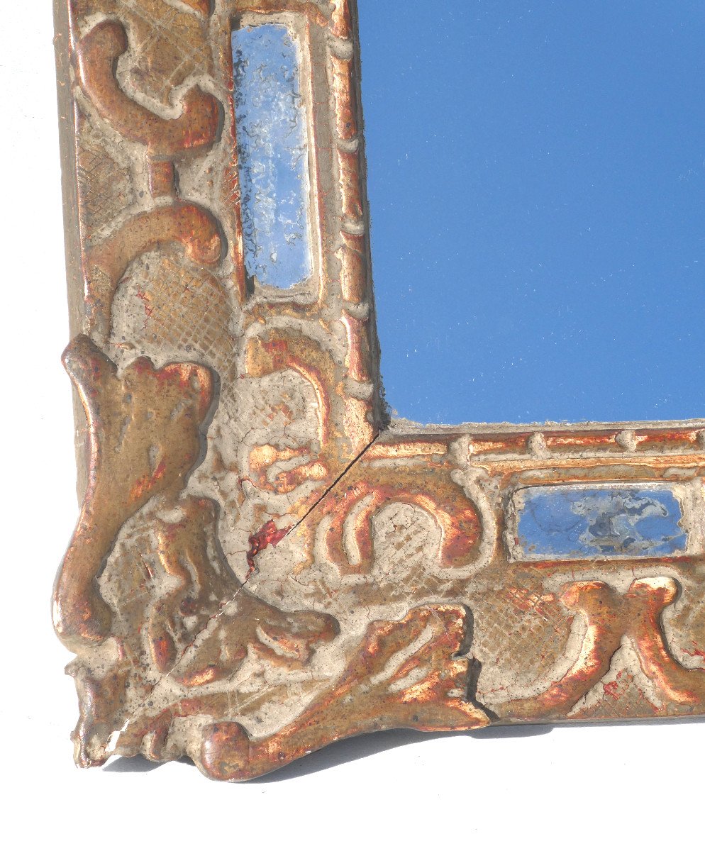 Carved Wooden Mirror, 18th Century, Regence Style, Gilded Wood-photo-4