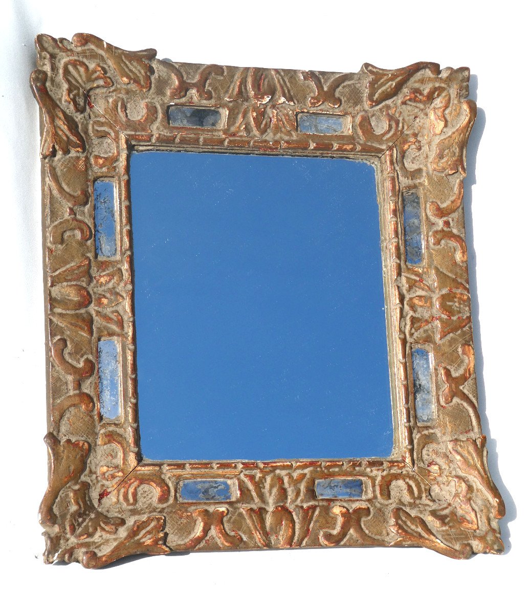 Carved Wooden Mirror, 18th Century, Regence Style, Gilded Wood