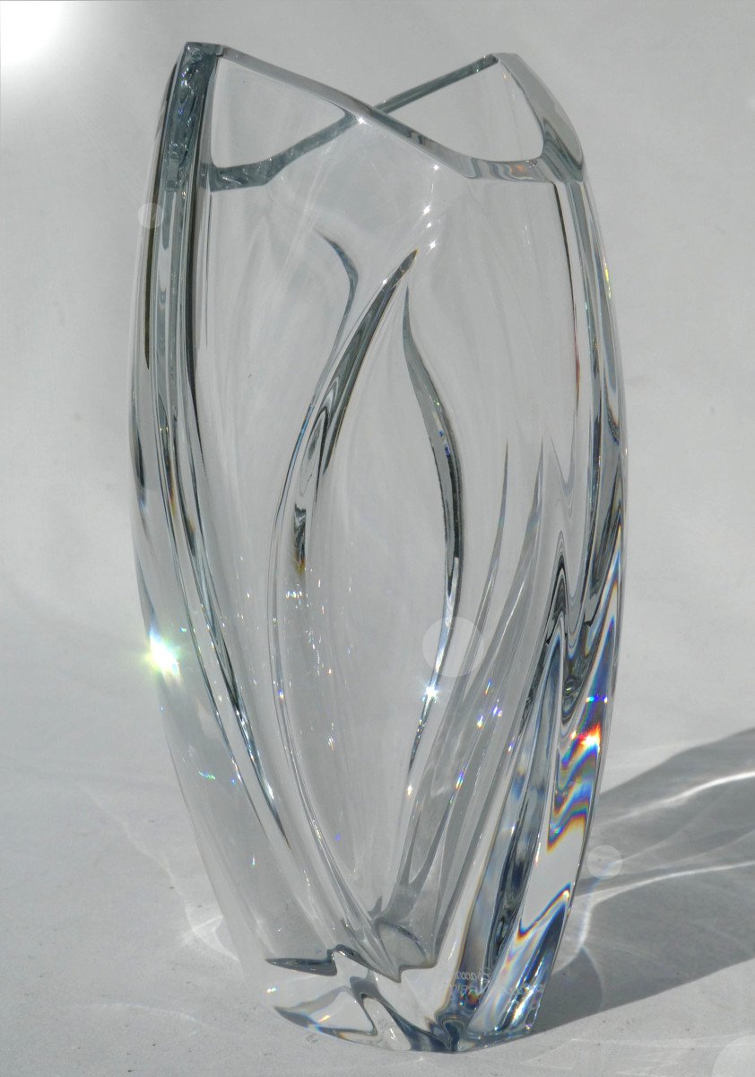 Modernist Baccarat Crystal Vase, Robert Rigot, Art Deco Style, Giverny Model