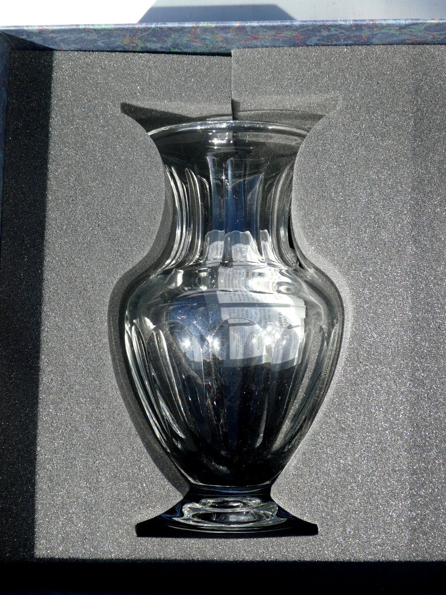 Saint Louis Crystal Vase In Box, Baluster / Medicis, Flat Sides -photo-3