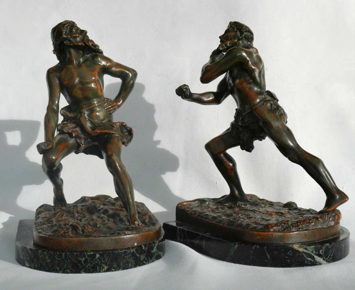 Pair Of Bronze Bookends, 19th Century, Atlanteans, Men, Signed Emile Gregoire -photo-2