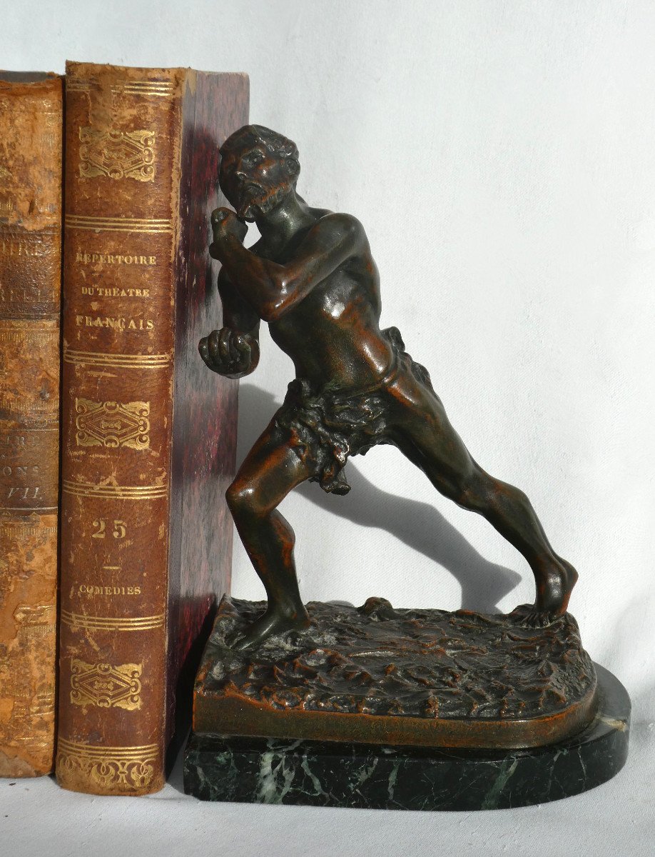 Pair Of Bronze Bookends, 19th Century, Atlanteans, Men, Signed Emile Gregoire -photo-3