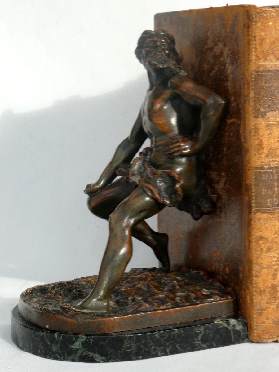 Paire De Serre Livres En Bronze , &eacute;poque XIXe , Atlantes , Hommes , Sign&eacute; Emile Gregoire -photo-4