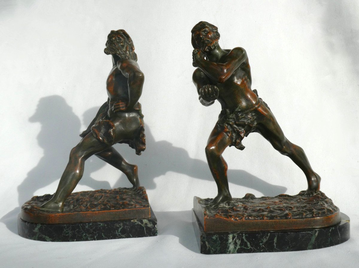 Pair Of Bronze Bookends, 19th Century, Atlanteans, Men, Signed Emile Gregoire -photo-1