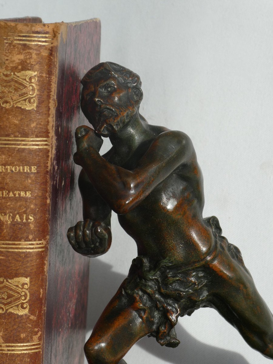 Pair Of Bronze Bookends, 19th Century, Atlanteans, Men, Signed Emile Gregoire -photo-4