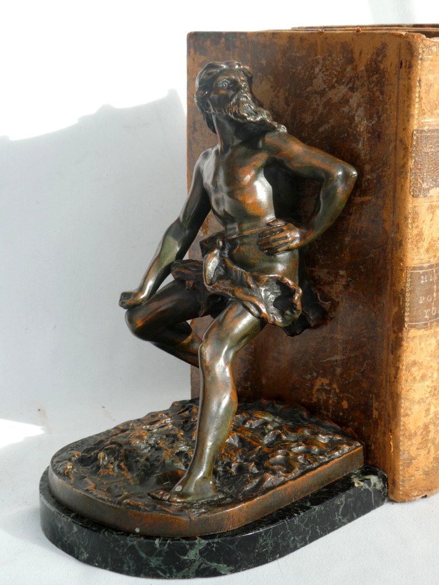 Pair Of Bronze Bookends, 19th Century, Atlanteans, Men, Signed Emile Gregoire -photo-5