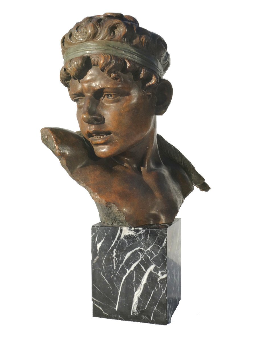 Bust Of Ephebe In Terracotta, Goldscheider Style Young Man Mythology 19th Century Carli Auguste-photo-3