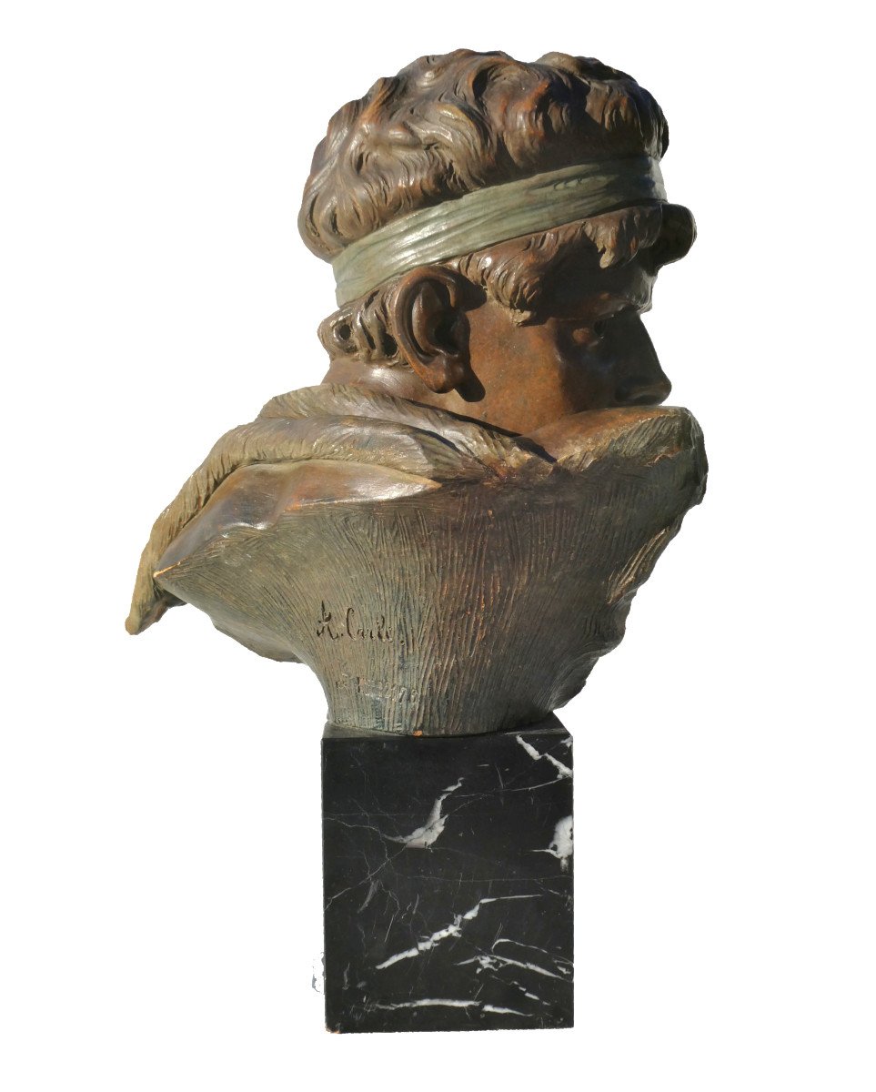 Bust Of Ephebe In Terracotta, Goldscheider Style Young Man Mythology 19th Century Carli Auguste-photo-1