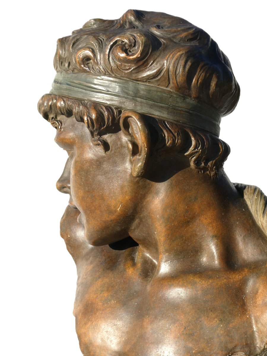 Bust Of Ephebe In Terracotta, Goldscheider Style Young Man Mythology 19th Century Carli Auguste-photo-4