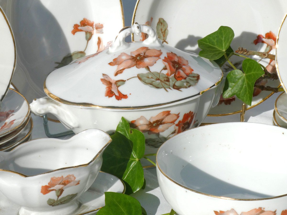 Miniature Table Service, Limoges Porcelain Dinnerware, 1900s Art Nouveau Style -photo-3