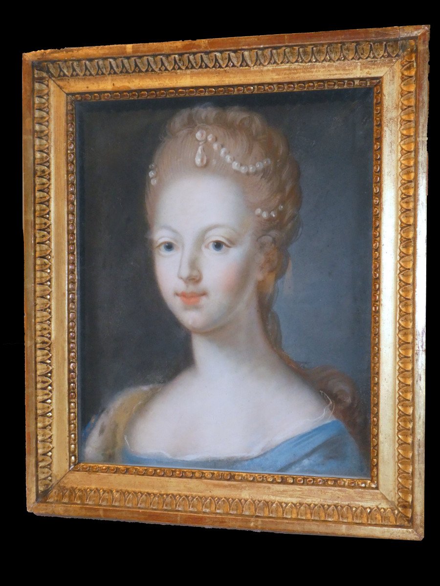 Portrait De La Reine Marie Antoinette , Dauphine De France , Pastel , Cadre Bois Doré XVIIIe-photo-4