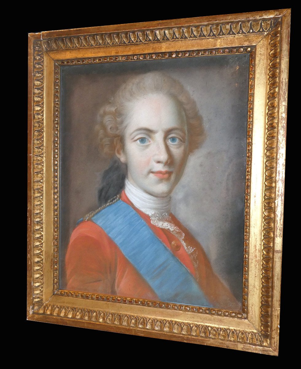 Portrait Au Pastel Du Roi De France Louis XVI , Duc De Berry , époque XVIIIe , Cadre Bois Doré